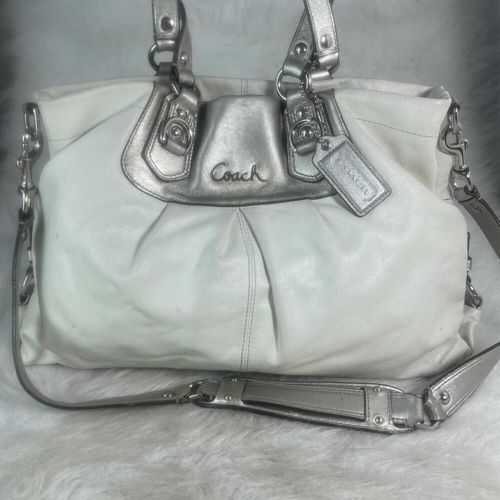 Coach Ashley Carryall F15513 Shoulder Bag Purse White Silver Y2k Leather
